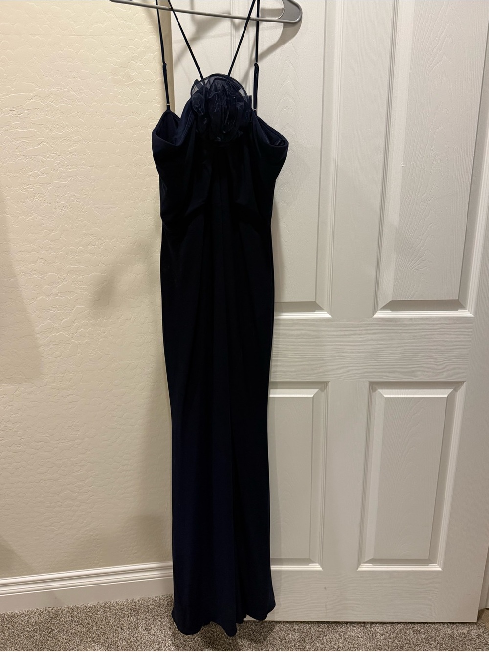 Navy Strappy Evening Dress with Flower